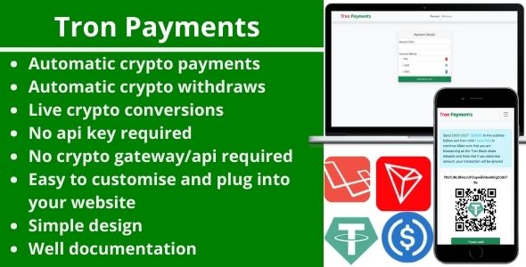 Tron Payments - Add automatic crypto transactions to your website using the Tron blockchain network